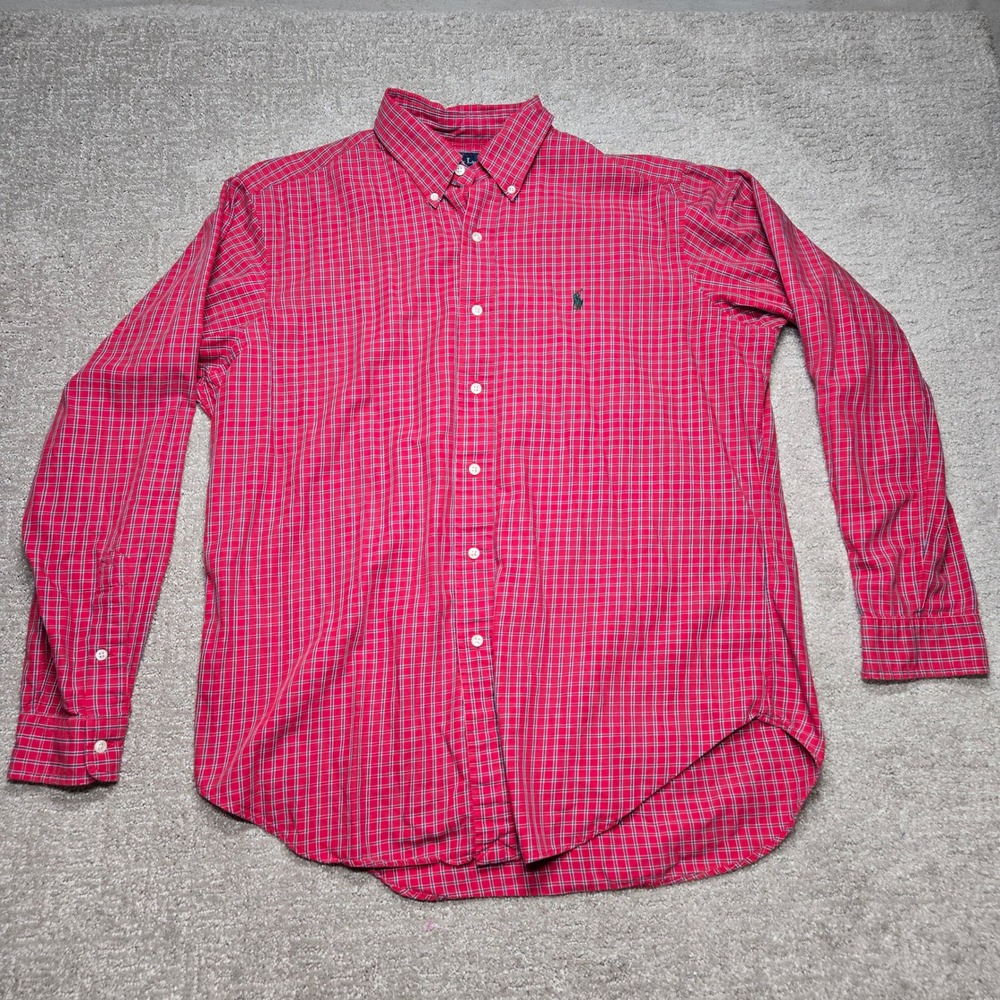 Ralph Lauren Classic Fit Mens L Red Plaid Button Down Long Sleeve Pony Shirt